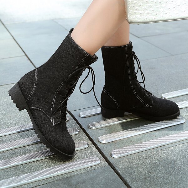 

Stitch Detail Lace-up Front Boots, Black