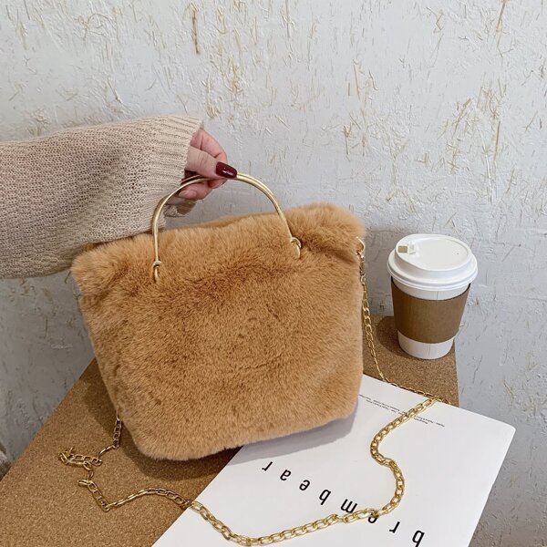 

Minimalist Fluffy Bucket Bag, Khaki