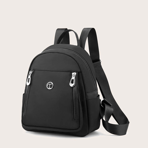 

Metal Letter Decor Backpack, Black