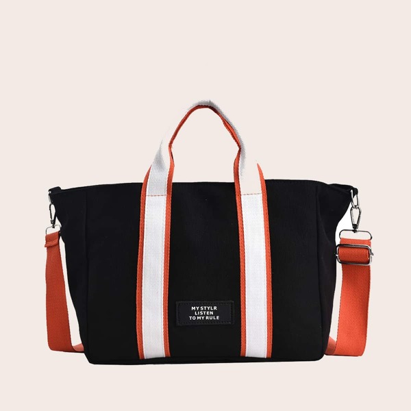 

Contrast Trim Tote Bag, Black