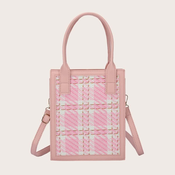 

Tartan Satchel Bag, Pink