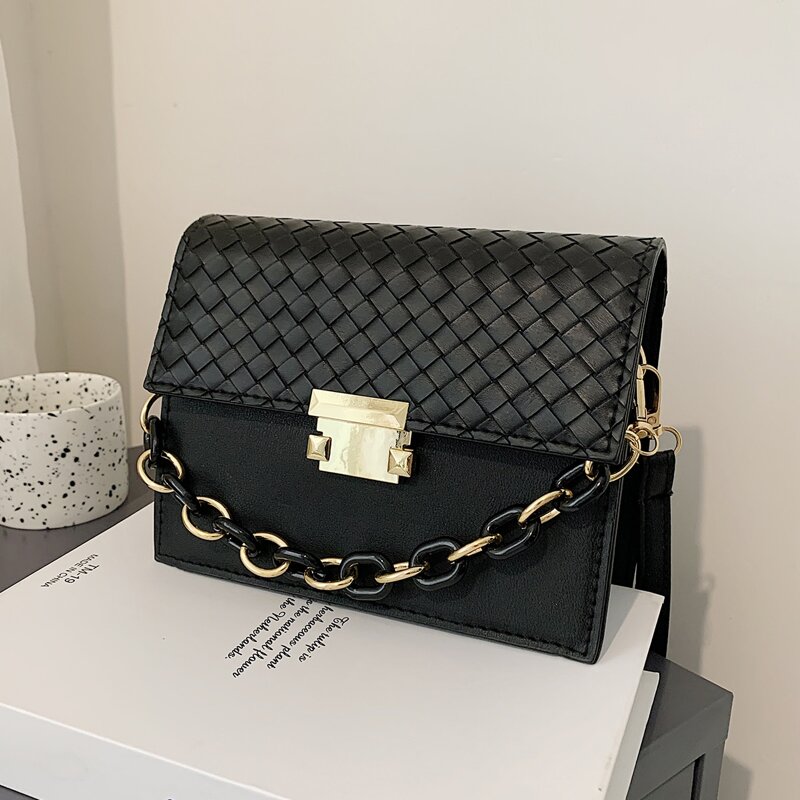

Chain Handle Satchel Bag, Black