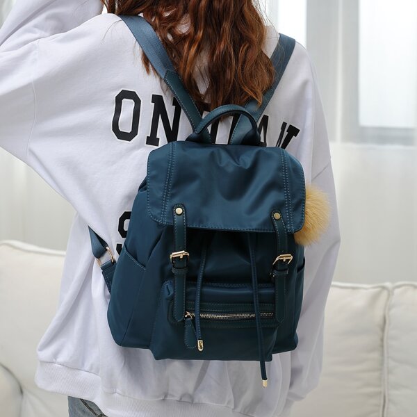 

Water-resistant Buckle Decor Flap Backpack, Dark green