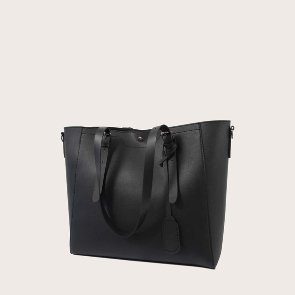 

Minimalist Stitch Detail Shoulder Tote Bag, Black
