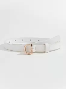 1 pieza Nuevo cinturón fino para mujer, cinturón decorativo de PU de calidad, accesorio para vestido - Blanco - Ver 2