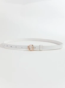 1 pieza Nuevo cinturón fino para mujer, cinturón decorativo de PU de calidad, accesorio para vestido - Blanco - Ver 3