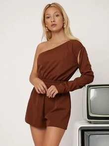 SHEIN Solid Asymmetrical One Neck Cut Out Jumpsuit