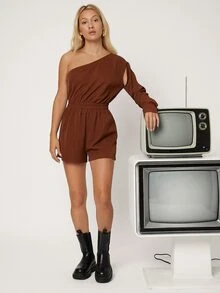 SHEIN Solid Asymmetrical One Neck Cut Out Jumpsuit