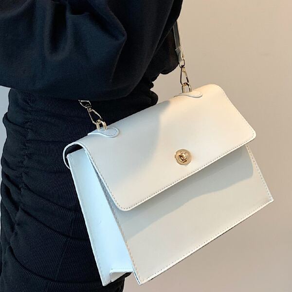 

Minimalist Turn-lock Crossbody Bag, White