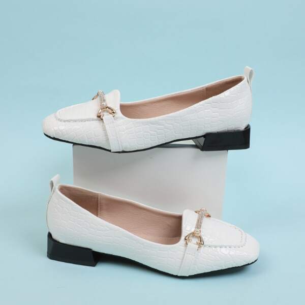 

Croc Embossed Rhinestone Decor Ballet Flats, White