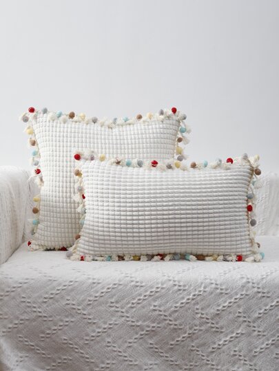 Miater 1pc Pom Pom Cushion Cover Without Filler, Throw Pillow Cover, Pillow Insert Not Include, For Sofa, Living Room
