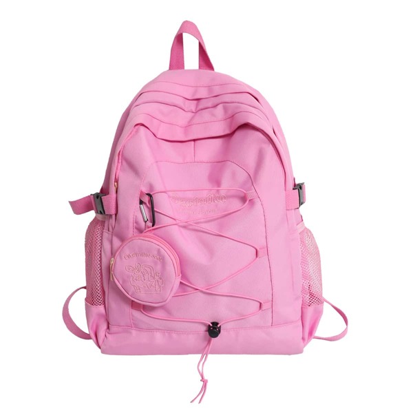 

Drawstring Design Functional Backpack With Purse, Pink