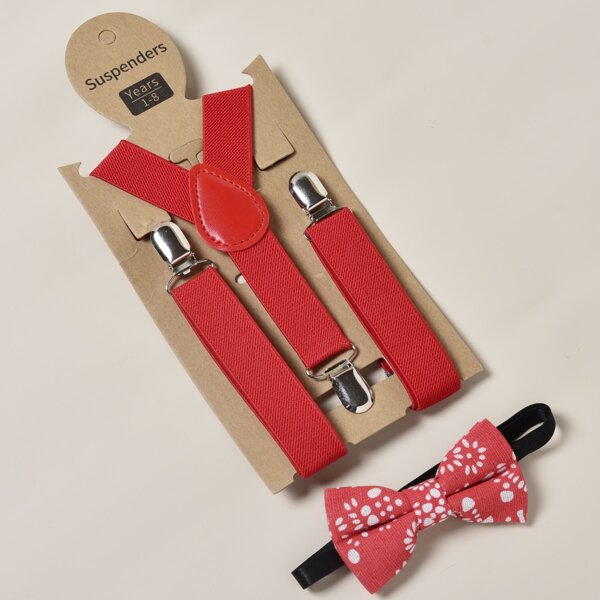 

1pc Toddler Boys Suspender & 1pc Bow Tie, Red