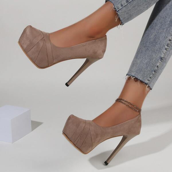 

Minimalist Platform Stiletto Heeled Court Pumps, Khaki