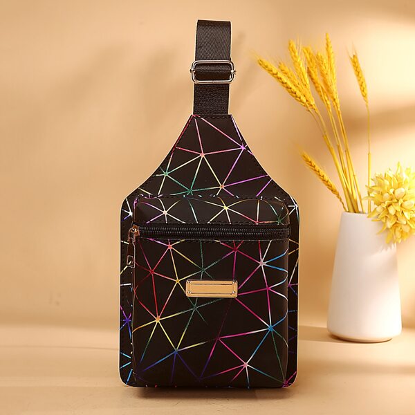 

Metal Decor Geometric Graphic Sling Bag, Black