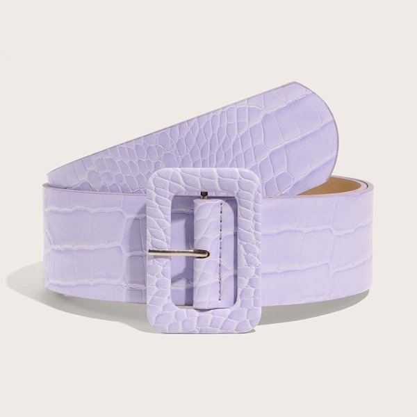 

Square Buckle Croc Embossed Belt With Punch Tool, Mauve purple