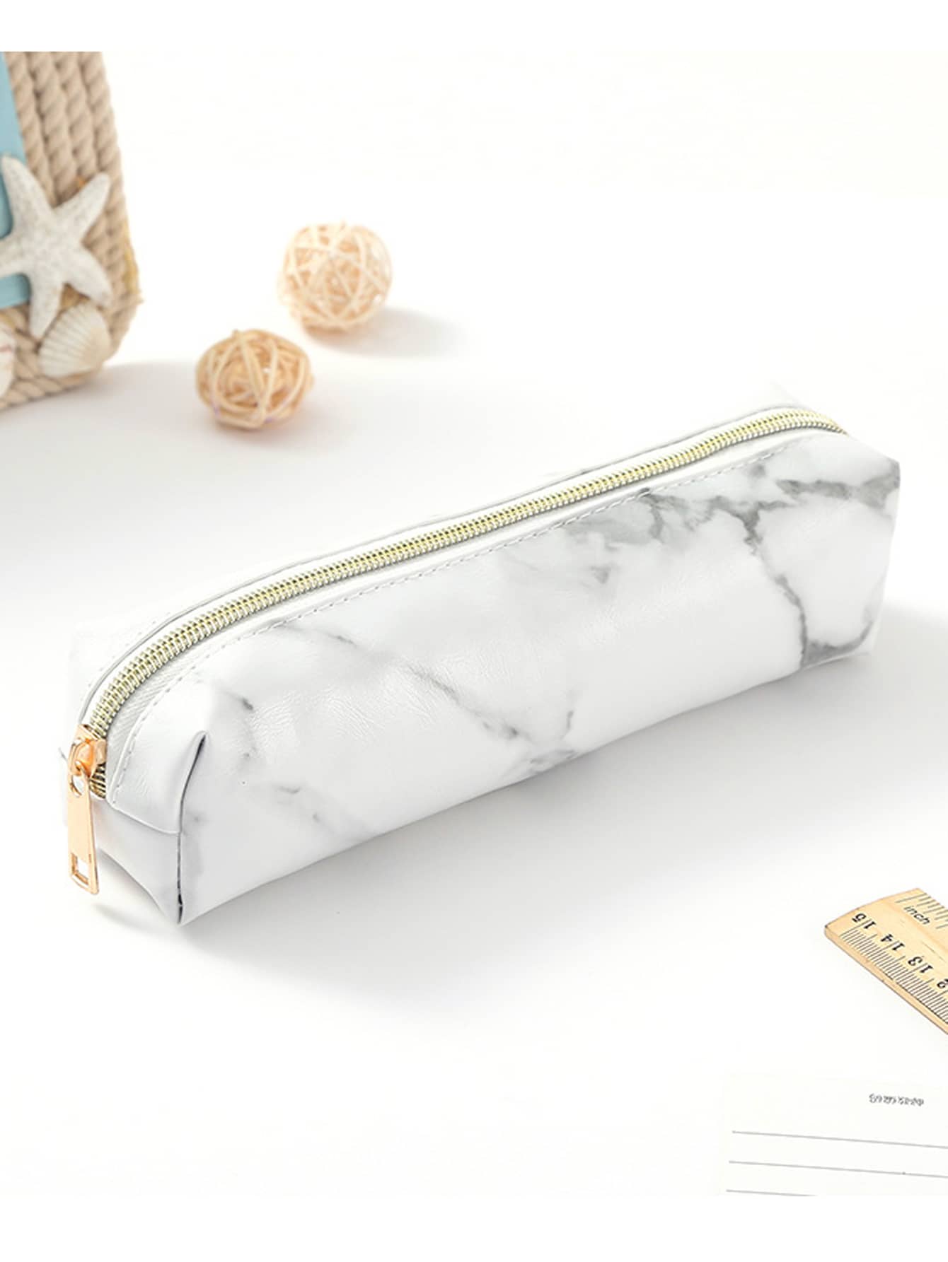 Marble Pencil Case PU Leather School Supplies Stationery Pencil Case Cute Pencil Box Kawaii Pouch - White - View 1