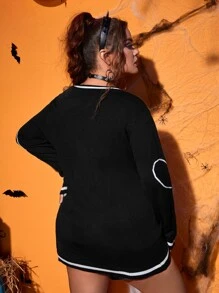 SHEIN Unity Plus Halloween Skull And Heart Pattern Sweater - Black - View 2