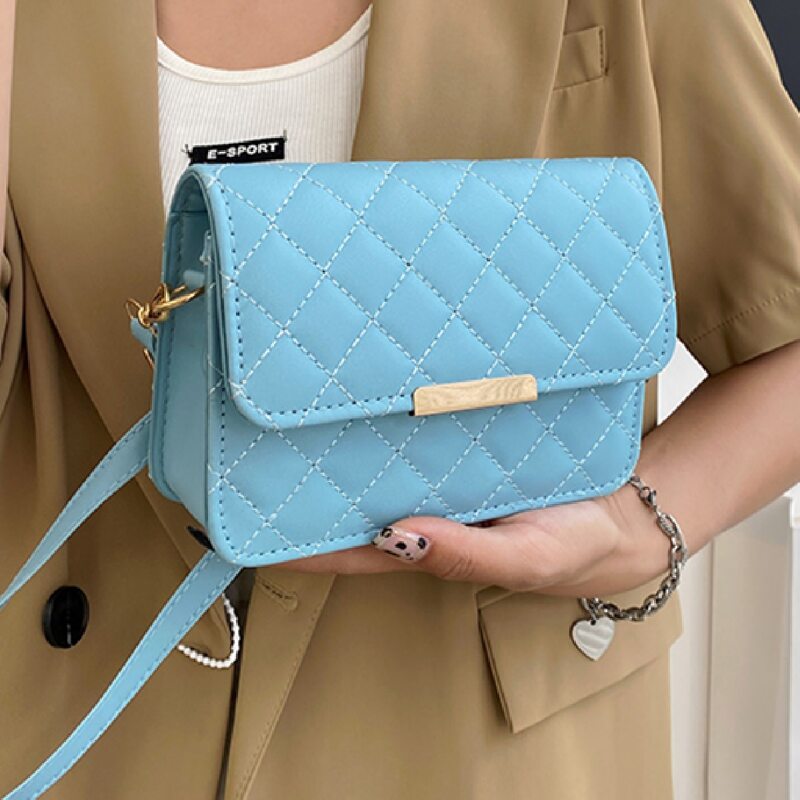 

Quilted Flap Crossbody Bag, Blue