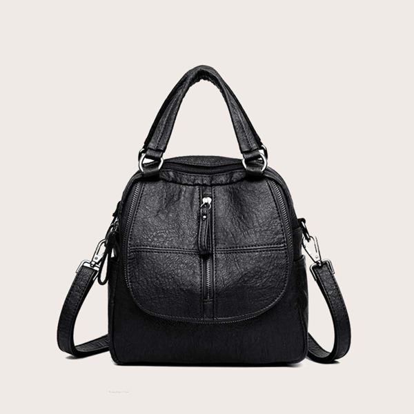 

Double Handle Zip Satchel Bag, Black