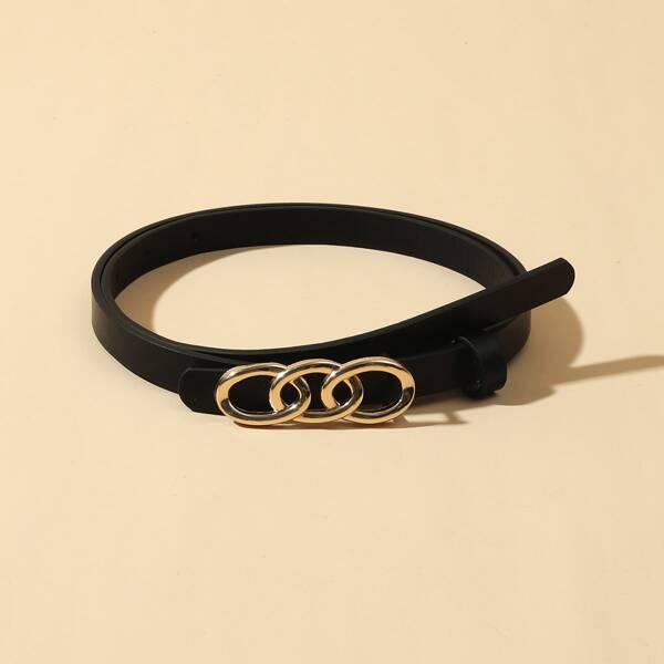 

Plus Size Chain Buckle Belt With Punch Tool, Black