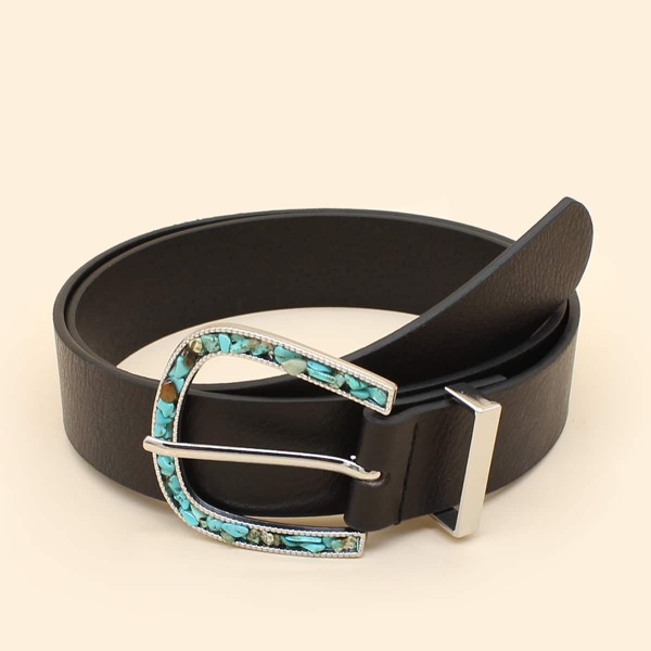 

Plus Size Stone Decor Buckle Belt With Punch Tool, Black