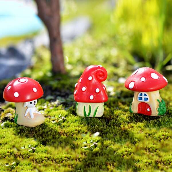 

3pcs Mushroom House Shaped Garden Art Decoration, Multicolor