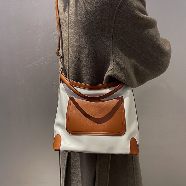 

Two Tone Large Capacity Bucket Bag, Beige