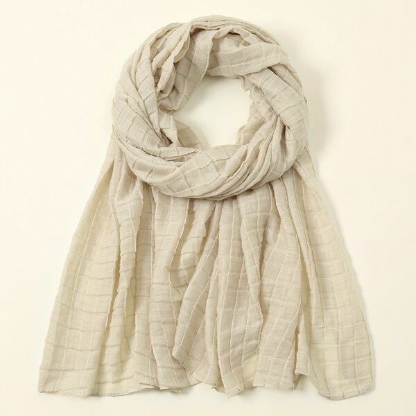 

Plaid Pattern Pleated Scarf, Beige