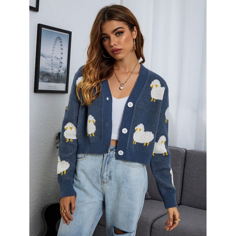 

Animal Pattern Crop Cardigan, Dusty blue