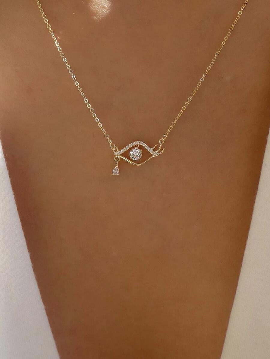 Rhinestone trang trí mắt quyến rũ vòng cổ - Vàng - Xem 1