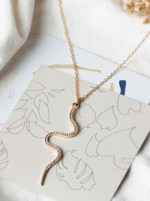 水鑽裝飾蛇吊墜項鏈 - 金黃色 - 查看 2