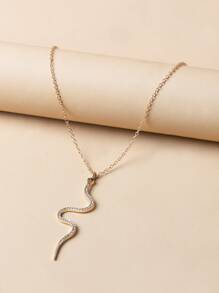 水鑽裝飾蛇吊墜項鏈 - 金黃色 - 查看 4