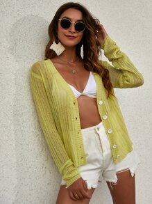 Summer Plain Button Kimono - Green - View 3