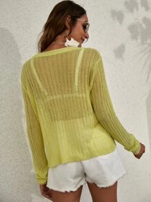 Summer Plain Button Kimono - Green - View 2