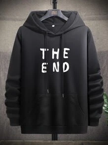 Manfinity Áo nỉ Nam Dây kéo Túi Slogan Giải trí - màu đen - Xem 1