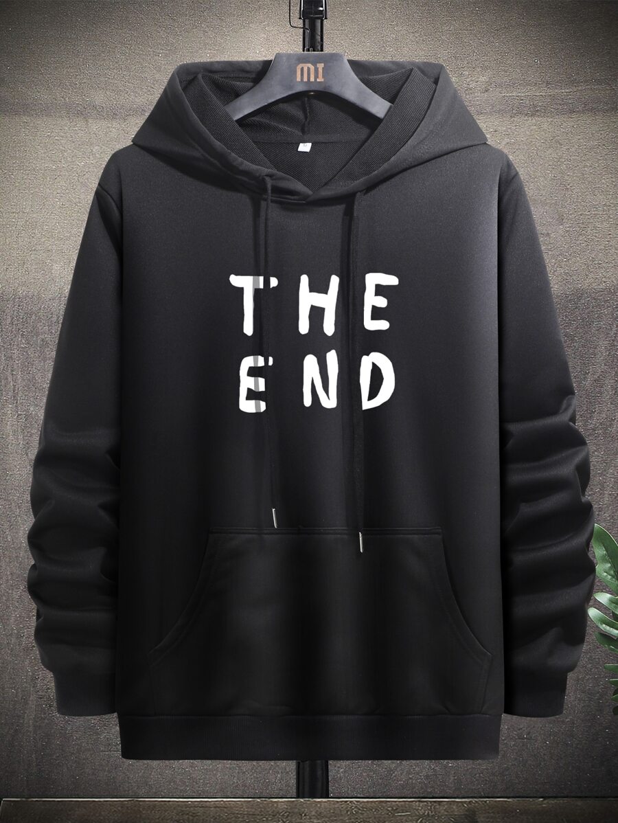 Manfinity Áo nỉ Nam Dây kéo Túi Slogan Giải trí - màu đen - Xem 1