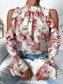 SHEIN Frenchy Top con estampado floral de hombros descubiertos - Multicolor - Ver 1