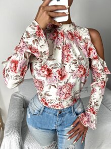 SHEIN Frenchy Top con estampado floral de hombros descubiertos - Multicolor - Ver 5