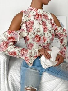 SHEIN Frenchy Top con estampado floral de hombros descubiertos - Multicolor - Ver 6