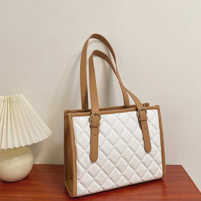 

Minimalist Quilted Tote Bag, Khaki