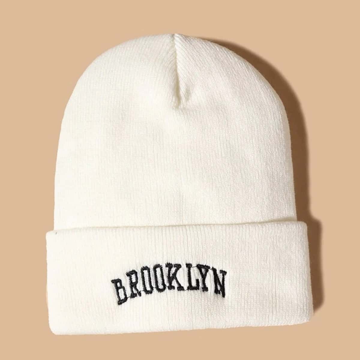

Letter Graphic Embroidery Knit Beanie, White
