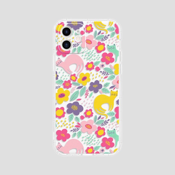 

Cat & Floral Print Phone Case, Multicolor