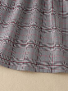 小女童格紋褶邊娃娃領燈籠袖附帽子洋裝