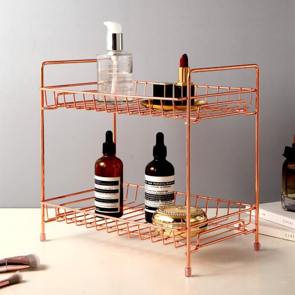 

1pc Double Layer Cosmetic Storage Rack, Rose gold
