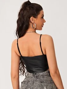 SHEIN SXY Áo hai dây Chuỗi Cắt ra màu trơn Hấp dẫn - màu đen - Xem 2