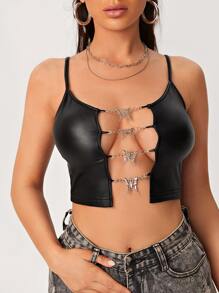 SHEIN SXY Áo hai dây Chuỗi Cắt ra màu trơn Hấp dẫn - màu đen - Xem 5