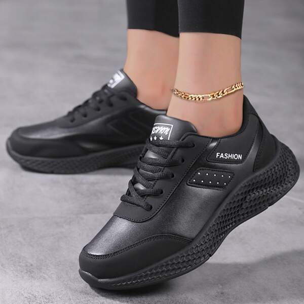 

Letter Graphic Mesh Panel Chunky Sneakers, Black