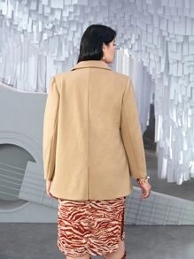 SHEIN Privé Áo choàng Plus Size Nút Chia màu trơn Thanh lịch - Màu Khaki - Xem 2