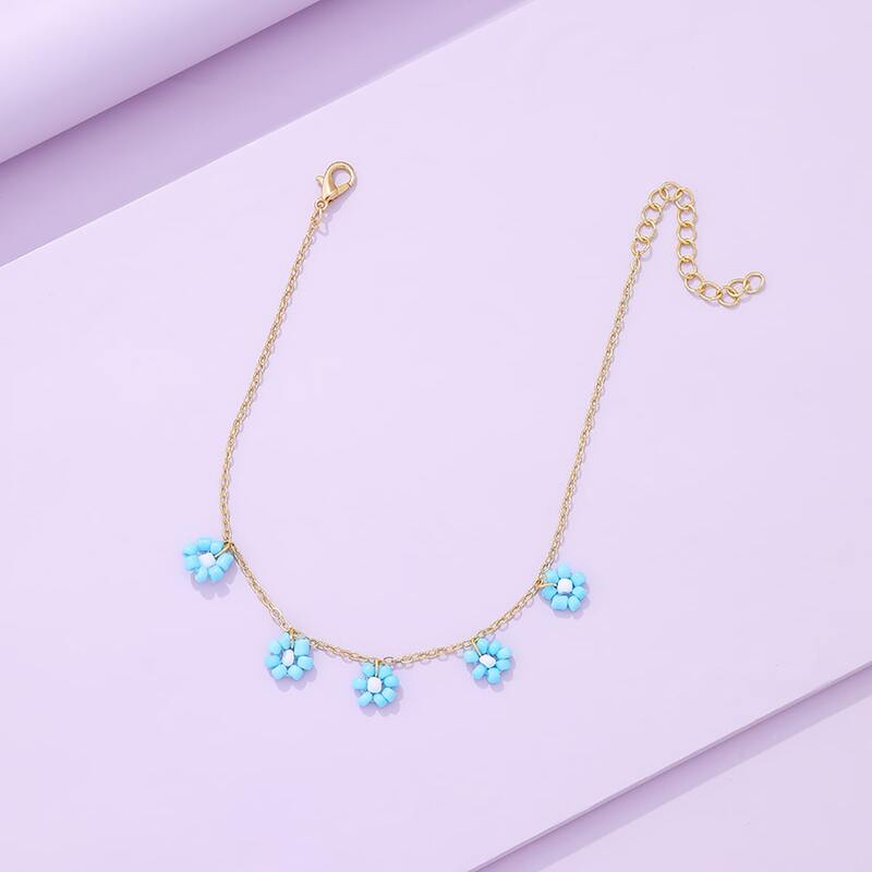 

Floral Beaded Chain Anklet, Baby blue